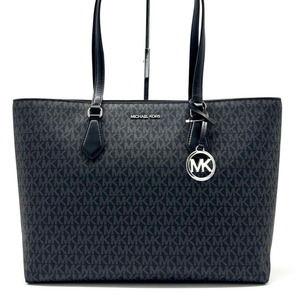 Michael Kors Sheila Large Signature Logo Tote Bag - Black - Picture 1 of 10
